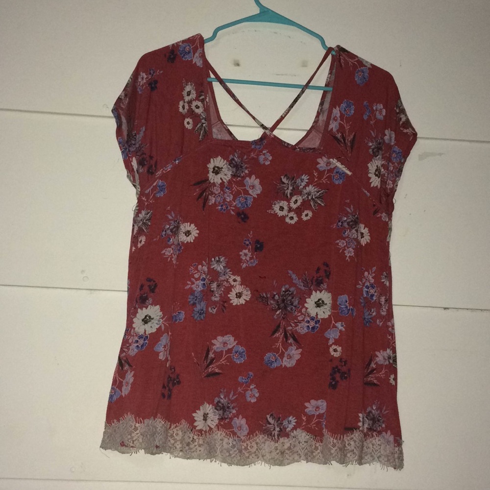 XL Rewind Pink Lace Floral Crisscross Back Shirt - Picture 5 of 5